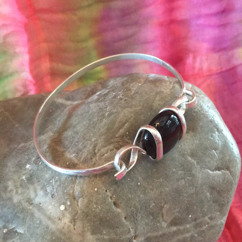 Silver and Onyx Bangle